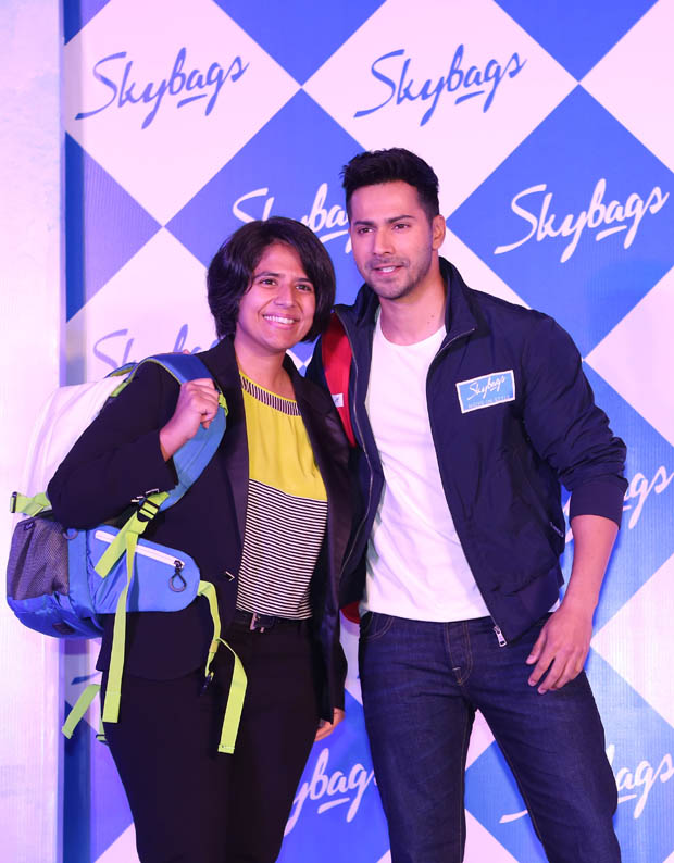 Radhika Piramal, Managing Director, V.I.P Industries with Skybags Brand Ambassador Varun Dhawan at the launch of the Skybags Backpack Collection 2016.jpg