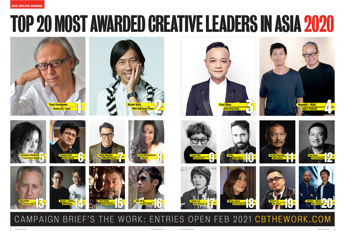 The Top 25 most awarded agencies in the 2020 Campaign Brief Asia Creative Rankings + the Top 20 most awarded creative leaders in Asia
