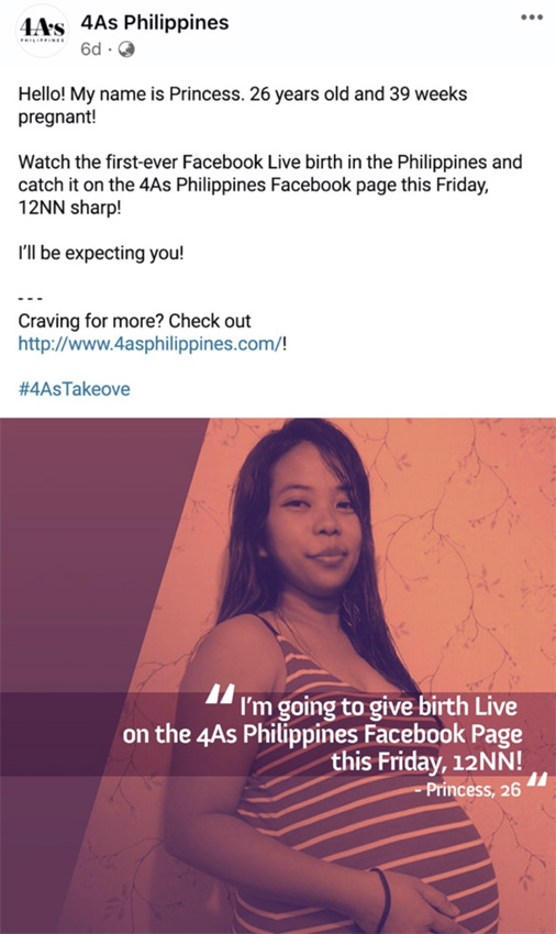 Woman gives birth on Philippine 4As Facebook page for a launch campaign for GIGIL’s second company ‘Katok’