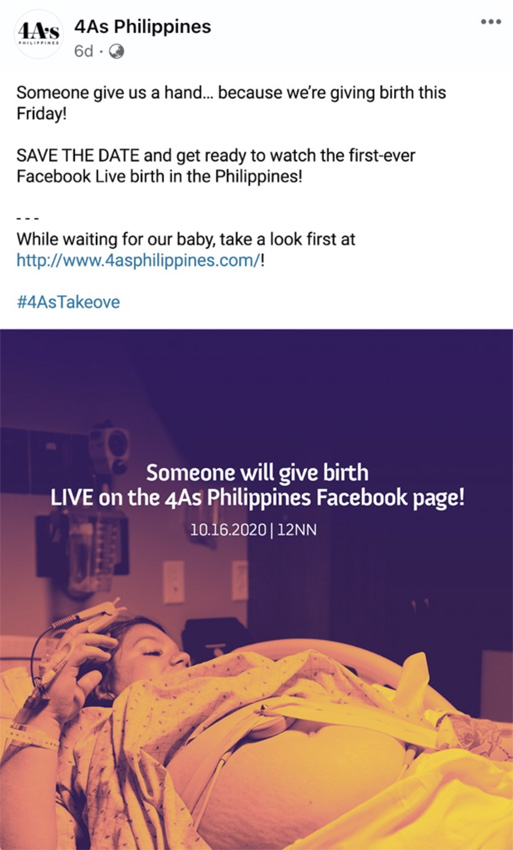 Woman gives birth on Philippine 4As Facebook page for a launch campaign for GIGIL’s second company ‘Katok’
