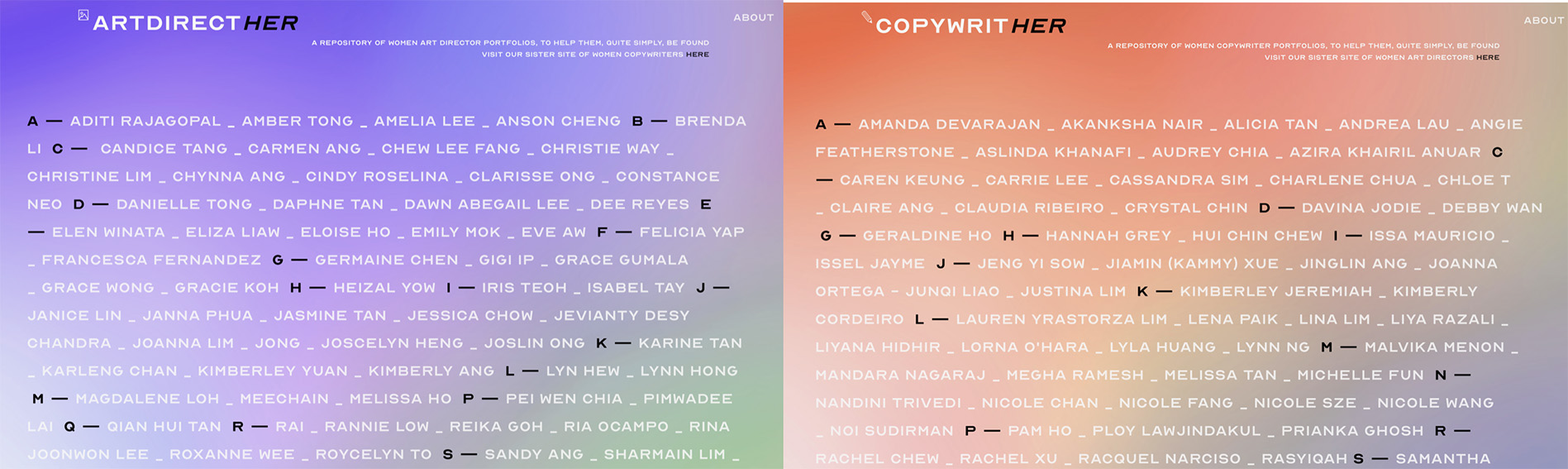 Singapore creatives Grace Wong + Audrey Chia launch sites to help women creatives be found