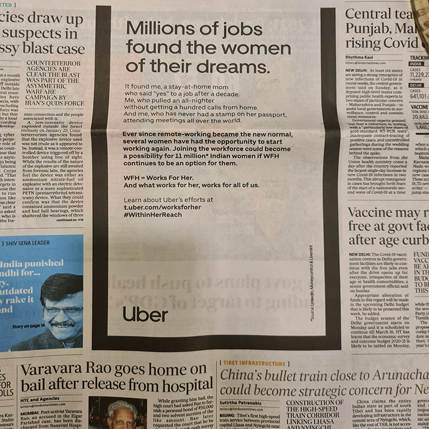 Pandemic or not, Uber India and Dentsu Webchutney want every opportunity to be #WithinHerReach