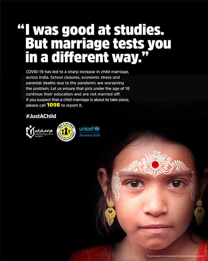 82.5 Communications India launches #JustAChild campaign for Akshara Centre and UNICEF raising awareness on child marriages