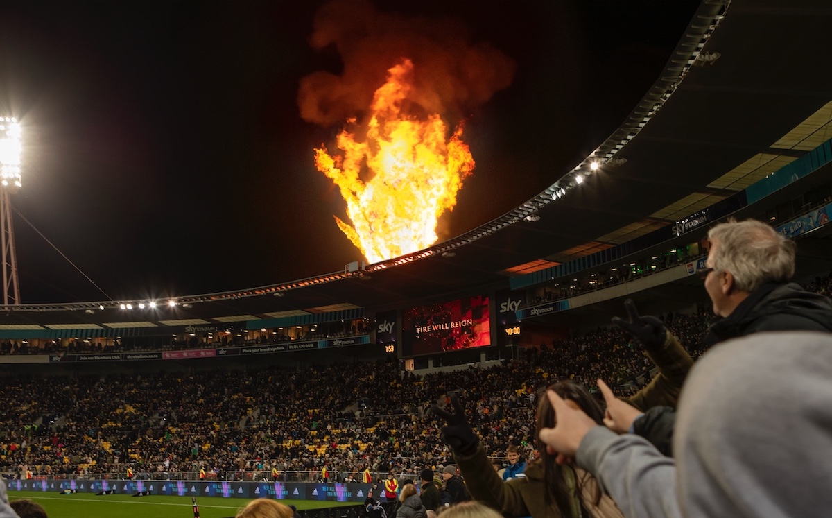 Seen+Noted: Fire and dragons reign over New Zealand All Blacks V Ireland rugby game