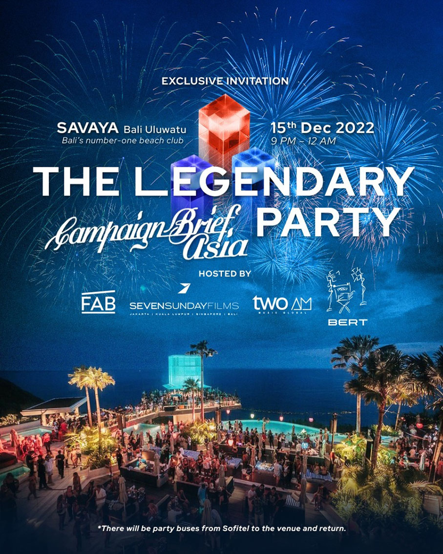 Seven Sunday Films, FAB, TWO AM Music Global, Bert Lighting Asia + Campaign Brief Asia to host Legendary Party at Citra Pariwara in Bali