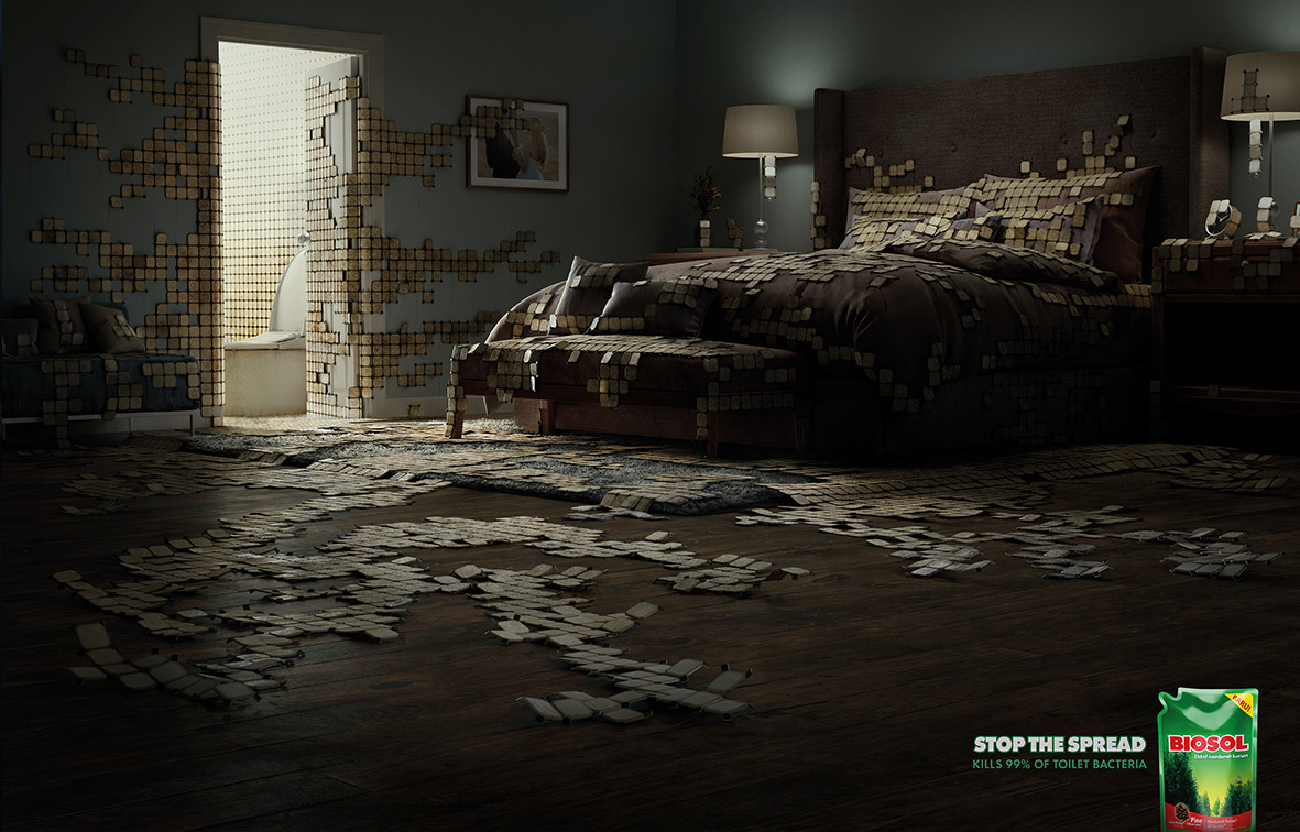 New print work from Ogilvy Indonesia highlights how far bacteria can spread from your toilet