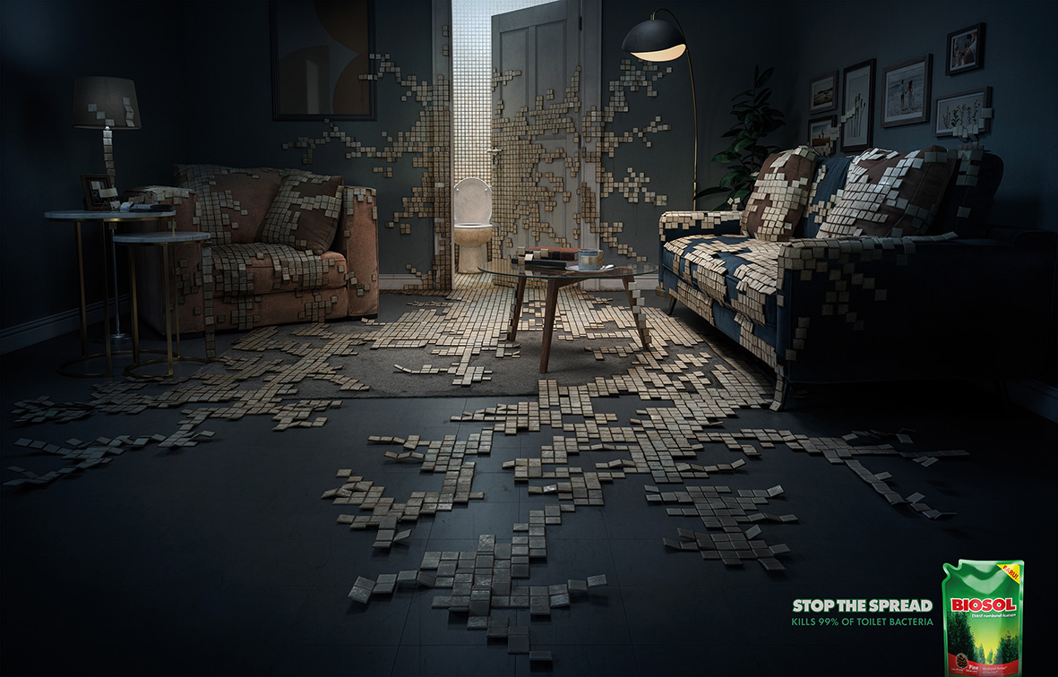 New print work from Ogilvy Indonesia highlights how far bacteria can spread from your toilet
