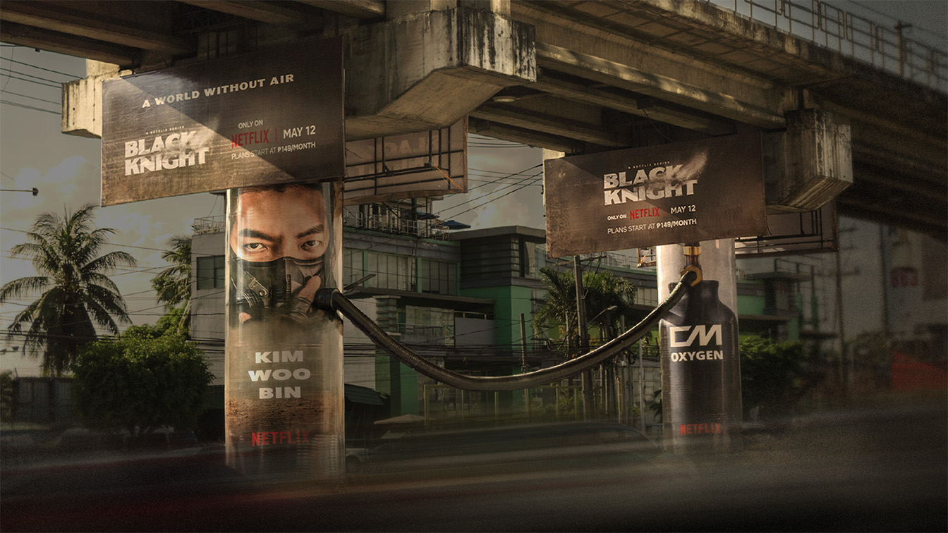 Netflix and GIGIL turn train columns in Manila into oxygen tank pillars to promote Black Knight