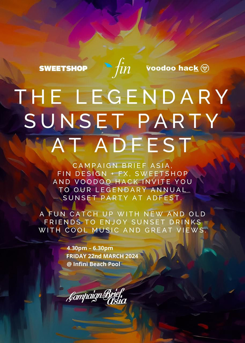 AT ADFEST IN PATTAYA? YOU’RE INVITED TO OUR LEGENDARY SUNSET PARTY SPONSORED BY SWEETSHOP, FIN DESIGN + FX AND VOODOO HACK – TODAY!