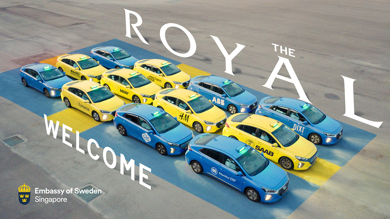 Iconic Singaporean taxis form Swedish flag to celebrate royal visit via Forsman & Bodenfors