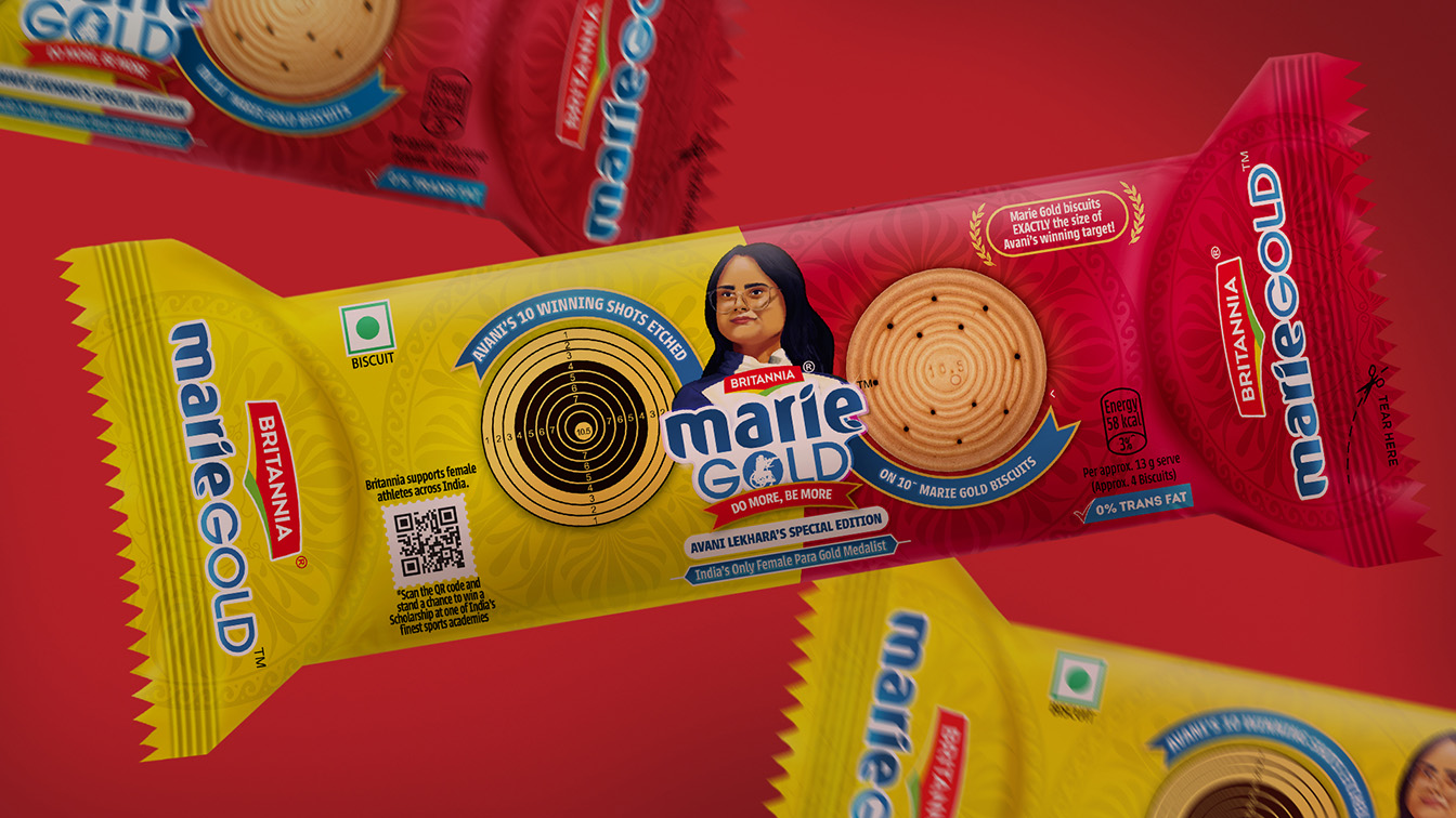 Britannia Marie Gold celebrates olympic Gold Medalist Avani Lekhara with bullseye biscuit
