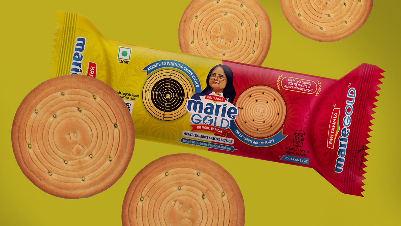 Britannia Marie Gold celebrates olympic Gold Medalist Avani Lekhara with bullseye biscuit