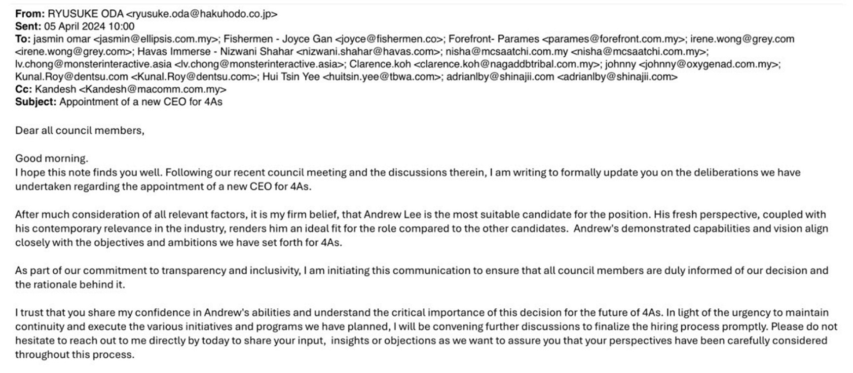 Former Malaysian 4As council members respond to yesterday’s 4As CEO’s media statement