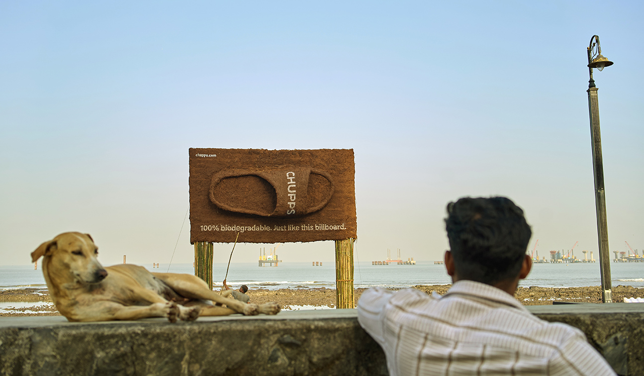 INTO Creative + Chupps Footwear make an impact with India’s first biodegradable billboard