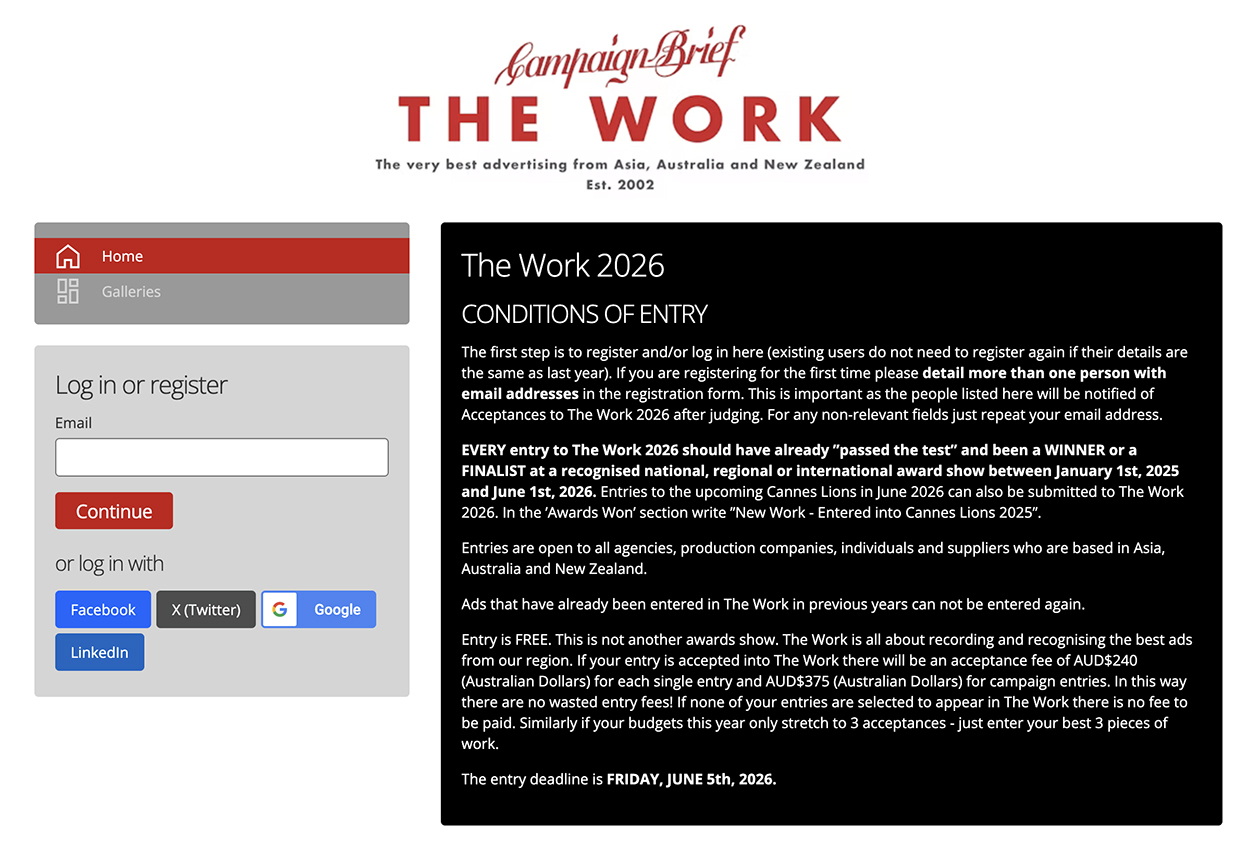 Deadline extended to June 15th for entries to Campaign Brief’s The Work 2026 ~ Enter now